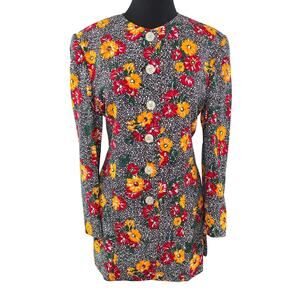 VTG Mondi Multi Jacket Blazer Floral Gathered Shoulder Casual Button-Up Size 38